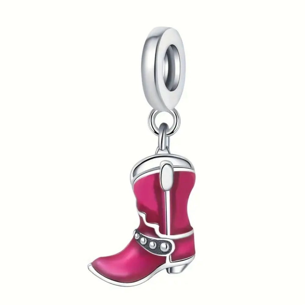 Silver and Pink Cowboy Boot Charm Pendant